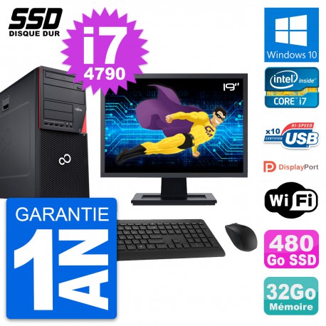 PC Tour Fujitsu P720 Ecran 19" Intel i7-4790 RAM 32Go SSD 480Go Windows 10 Wifi