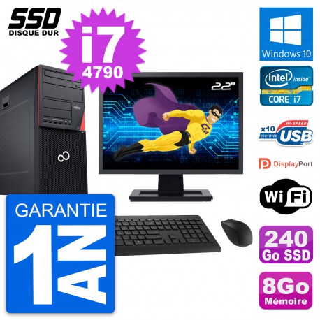 PC Tour Fujitsu P720 Ecran 22" Intel i7-4790 RAM 8Go SSD 240Go Windows 10 Wifi