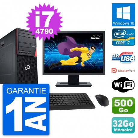PC Tour Fujitsu P720 Ecran 22" i7-4790 RAM 32Go Disque 500Go Windows 10 Wifi