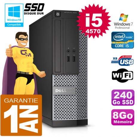 PC DELL 3020 SFF Core I5-4570 Ram 8Go Disque 240 Go SSD Graveur DVD Wifi W7