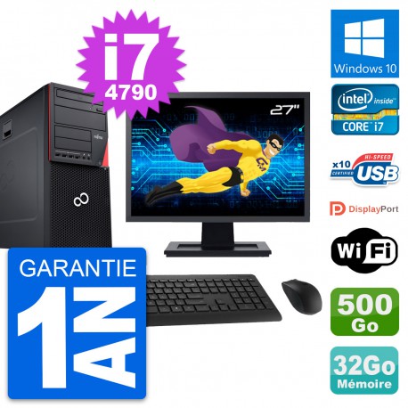 PC Tour Fujitsu P720 Ecran 27" i7-4790 RAM 32Go Disque 500Go Windows 10 Wifi