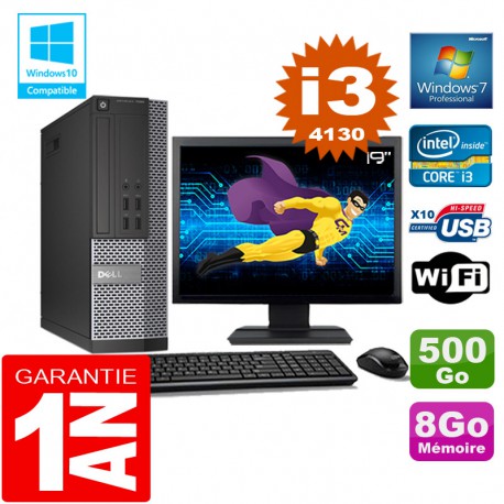 PC DELL 7020 SFF Core I3-4130 Ram 8Go Disque 500 Go Wifi W7 Ecran 19"