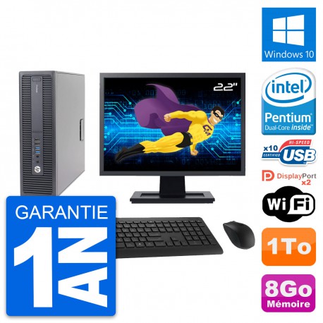 PC HP 600 G2 SFF Ecran 22" Intel G4400 RAM 8Go Disque Dur 1To Windows 10 Wifi