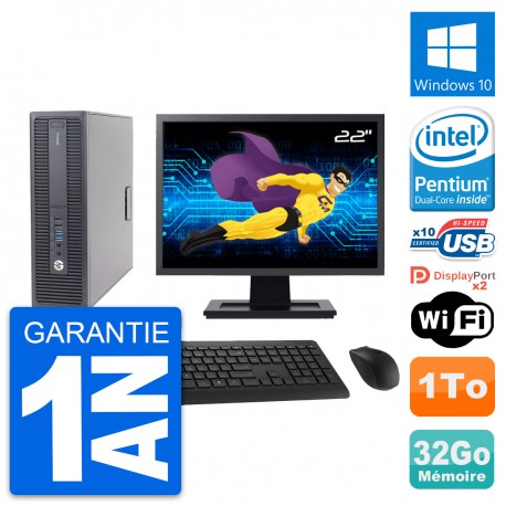 PC HP 600 G2 SFF Ecran 22" Intel G4400 RAM 32Go Disque Dur 1To Windows 10 Wifi