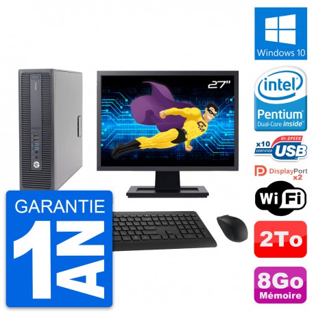 PC HP 600 G2 SFF Ecran 27" Intel G4400 RAM 8Go Disque Dur 2To Windows 10 Wifi
