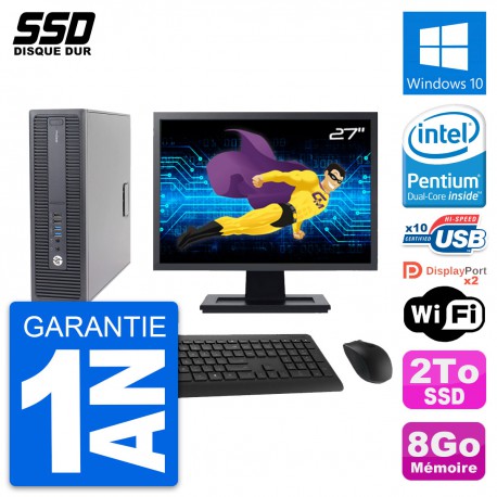 PC HP 600 G2 SFF Ecran 27" Intel Pentium G4400 RAM 8Go SSD 2To Windows 10 Wifi