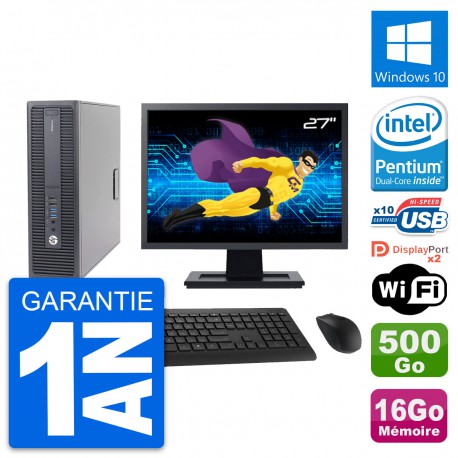 PC HP 600 G2 SFF Ecran 27" Intel G4400 RAM 16Go Disque Dur 500Go Windows 10 Wifi