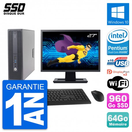 PC HP 600 G2 SFF Ecran 27" Intel G4400 RAM 64Go SSD 960Go Windows 10 Wifi