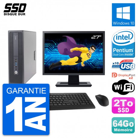 PC HP ProDesk 600 G2 SFF Ecran 27" Intel G4400 RAM 64Go SSD 2To Windows 10 Wifi