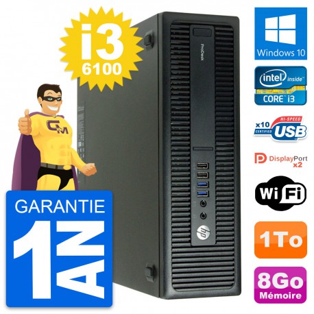 PC HP ProDesk 600 G2 SFF Intel Core i3-6100 RAM 8Go Disque 1To Windows 10 Wifi