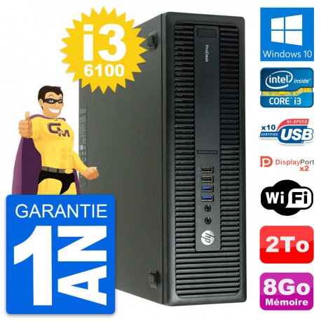 PC HP ProDesk 600 G2 SFF Intel Core i3-6100 RAM 8Go Disque 2To Windows 10 Wifi