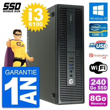 PC HP ProDesk 600 G2 SFF Intel Core i3-6100 RAM 8Go SSD 240Go Windows 10 Wifi