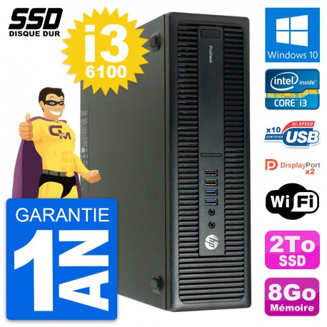 PC HP ProDesk 600 G2 SFF Intel Core i3-6100 RAM 8Go SSD 2To Windows 10 Wifi