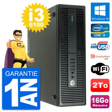 PC HP ProDesk 600 G2 SFF Intel Core i3-6100 RAM 16Go Disque 2To Windows 10 Wifi