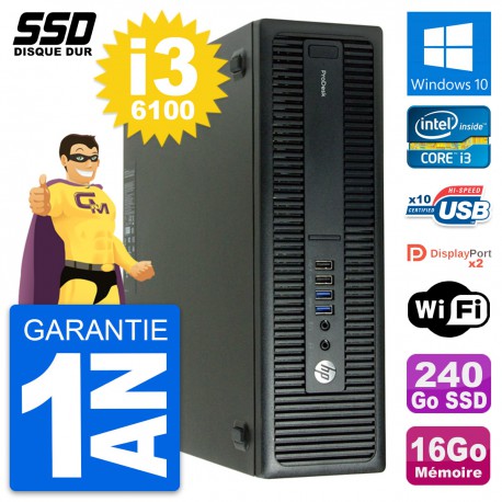 PC HP ProDesk 600 G2 SFF Intel Core i3-6100 RAM 16Go SSD 240Go Windows 10 Wifi