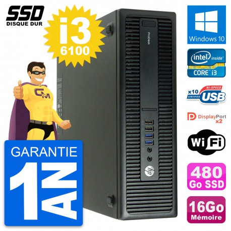 PC HP ProDesk 600 G2 SFF Intel Core i3-6100 RAM 16Go SSD 480Go Windows 10 Wifi
