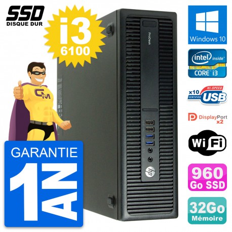 PC HP ProDesk 600 G2 SFF Intel Core i3-6100 RAM 32Go SSD 960Go Windows 10 Wifi