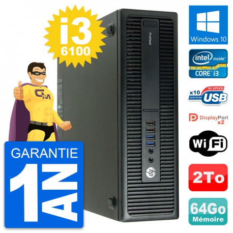 PC HP ProDesk 600 G2 SFF Intel i3-6100 RAM 64Go Disque Dur 2To Windows 10 Wifi