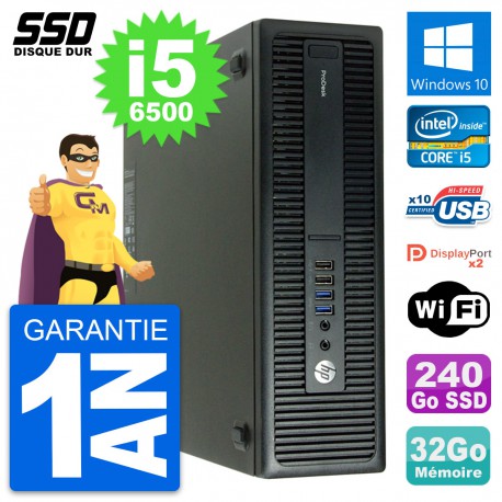 PC HP ProDesk 600 G2 SFF Intel Core i5-6500 RAM 32Go SSD 240Go Windows 10 Wifi
