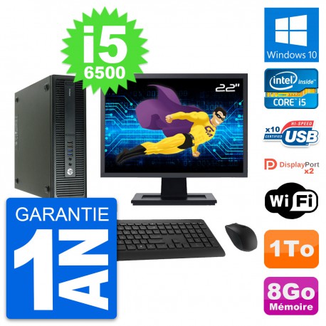 PC HP 600 G2 SFF Ecran 22" Intel Core i5-6500 RAM 8Go Disque 1To Windows 10 Wifi