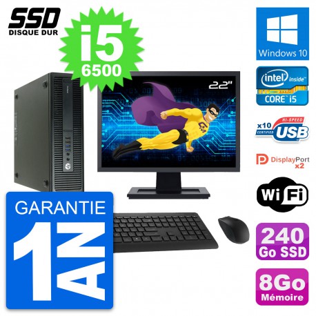 PC HP 600 G2 SFF Ecran 22" Intel Core i5-6500 RAM 8Go SSD 240Go Windows 10 Wifi