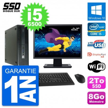 PC HP 600 G2 SFF Ecran 22" Intel Core i5-6500 RAM 8Go SSD 2To Windows 10 Wifi