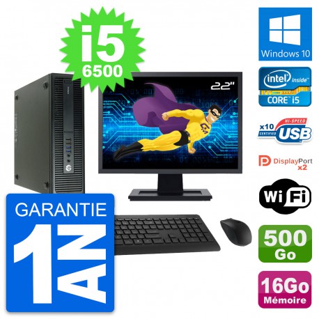 PC HP 600 G2 SFF Ecran 22" Intel i5-6500 RAM 16Go Disque 500Go Windows 10 Wifi