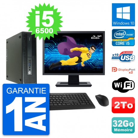 PC HP 600 G2 SFF Ecran 22" Intel i5-6500 RAM 32Go Disque Dur 2To Windows 10 Wifi