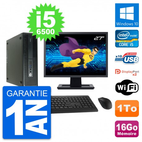 PC HP 600 G2 SFF Ecran 27" Intel i5-6500 RAM 16Go Disque Dur 1To Windows 10 Wifi