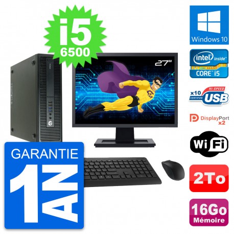 PC HP 600 G2 SFF Ecran 27" Intel i5-6500 RAM 16Go Disque Dur 2To Windows 10 Wifi