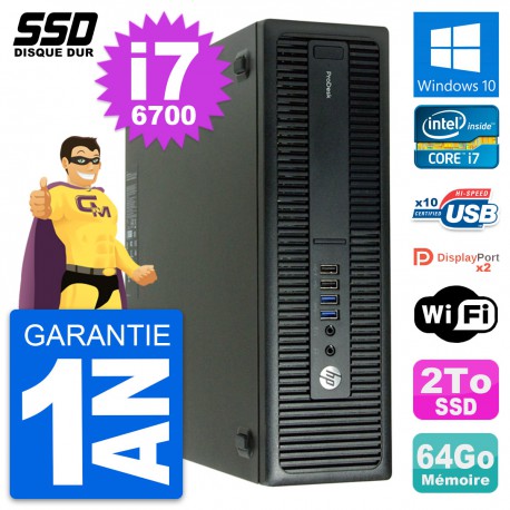 PC HP ProDesk 600 G2 SFF Intel Core i7-6700 RAM 64Go SSD 2To Windows 10 Wifi