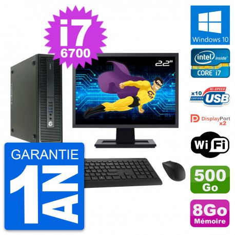 PC HP 600 G2 SFF Ecran 22" Intel i7-6700 RAM 8Go Disque 500Go Windows 10 Wifi