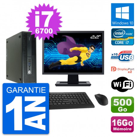 PC HP 600 G2 SFF Ecran 22" Intel i7-6700 RAM 16Go Disque 500Go Windows 10 Wifi