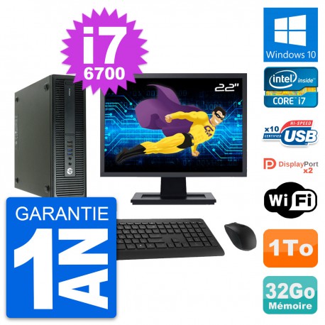 PC HP 600 G2 SFF Ecran 22" Intel i7-6700 RAM 32Go Disque Dur 1To Windows 10 Wifi