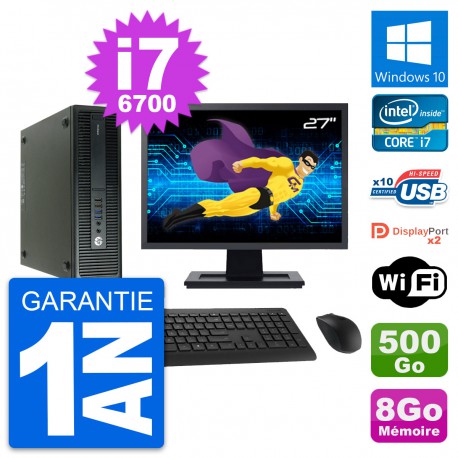 PC HP 600 G2 SFF Ecran 27" Intel i7-6700 RAM 8Go Disque 500Go Windows 10 Wifi