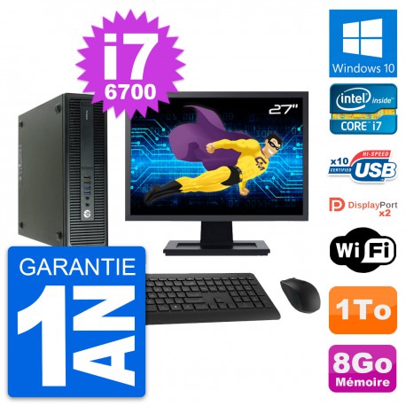 PC HP 600 G2 SFF Ecran 27" Intel Core i7-6700 RAM 8Go Disque 1To Windows 10 Wifi