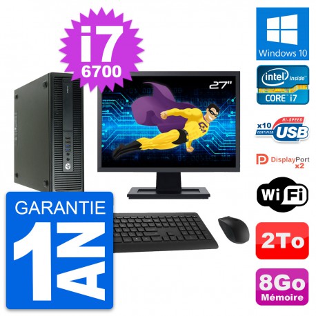 PC HP 600 G2 SFF Ecran 27" Intel Core i7-6700 RAM 8Go Disque 2To Windows 10 Wifi