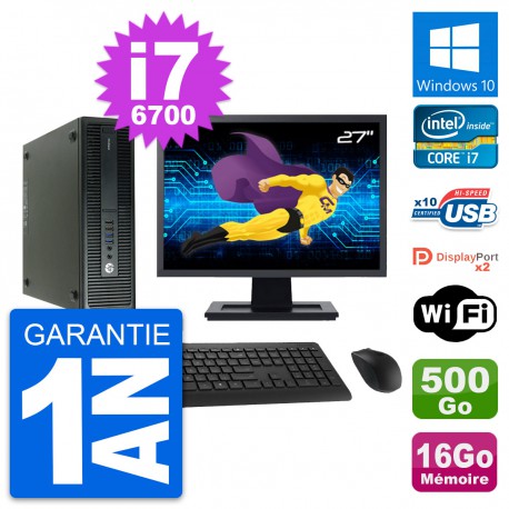 PC HP 600 G2 SFF Ecran 27" Intel i7-6700 RAM 16Go Disque 500Go Windows 10 Wifi