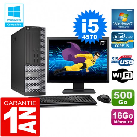 PC DELL 7020 SFF Core I5-4570 Ram 16Go Disque 500 Go Wifi W7 Ecran 19"
