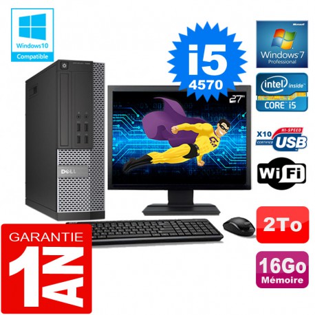 PC DELL 7020 SFF Core I5-4570 Ram 16Go Disque 2 To Wifi W7 Ecran 27"