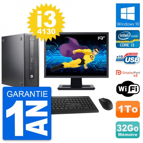 PC HP 600 G1 SFF Ecran 19" Intel i3-4130 RAM 32Go Disque Dur 1To Windows 10 Wifi