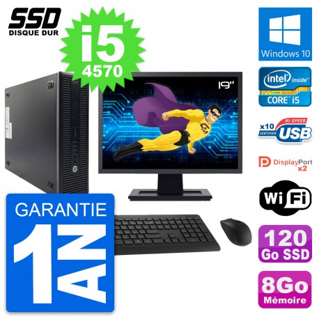 PC HP 600 G1 SFF Ecran 19" Intel Core i5-4570 RAM 8Go SSD 120Go Windows 10 Wifi