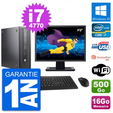 PC HP 600 G1 SFF Ecran 19" Intel i7-4770 RAM 16Go Disque 500Go Windows 10 Wifi