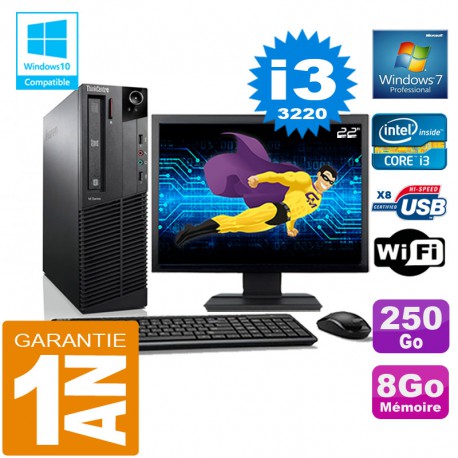 PC Lenovo M92p SFF Core I3-3220 Ram 8Go Disque 250 Go Wifi W7 Ecran 22"