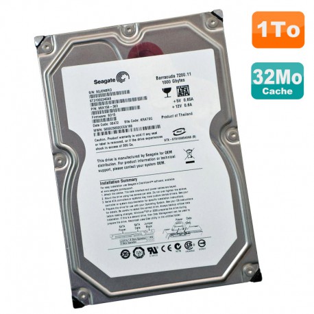 Disque Dur 1To SATA 3.5" Seagate Barracuda ST31000340AS 9BX158-568 7200RPM 32Mo