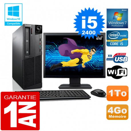 PC Lenovo M92p SFF Core I5-2400 Ram 4Go Disque 1 To Wifi W7 Ecran 22"