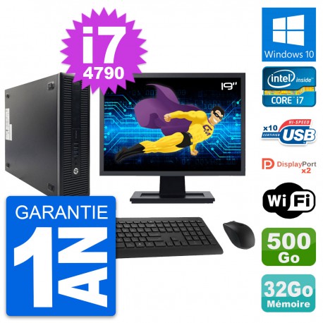 PC HP 600 G1 SFF Ecran 19" Intel i7-4790 RAM 32Go Disque 500Go Windows 10 Wifi