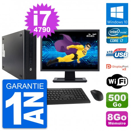 PC HP 600 G1 SFF Ecran 22" Intel i7-4790 RAM 8Go Disque 500Go Windows 10 Wifi