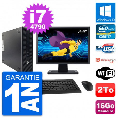PC HP 600 G1 SFF Ecran 22" Intel i7-4790 RAM 16Go Disque Dur 2To Windows 10 Wifi