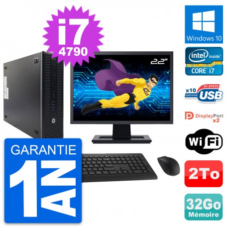 PC HP 600 G1 SFF Ecran 22" Intel i7-4790 RAM 32Go Disque Dur 2To Windows 10 Wifi